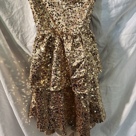 Lucy in the Sky Gold Sequin Strapless Ruffle Mini Dress – Size L - Picture 2 of 6